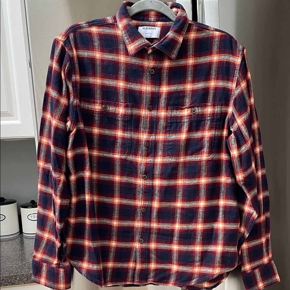 Old Navy Men's Plaid Shirt - Navy and Red